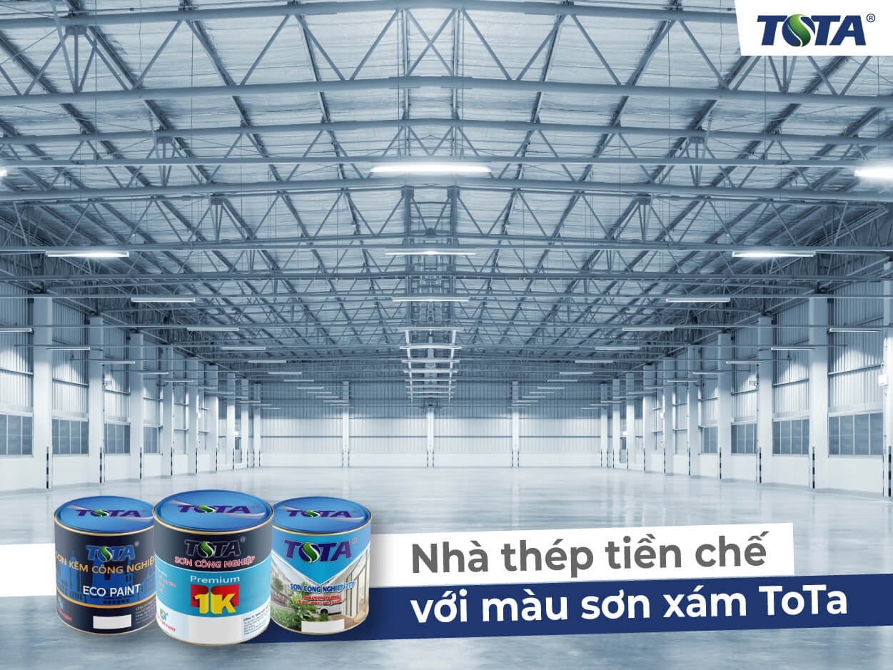 Nhà thép tiền chế với màu xám ghi